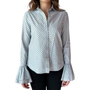 Derek Lam 10 Crosby Polka Dot Blouse Ruffle Sz 0 XS Blue Designer Button Up Top